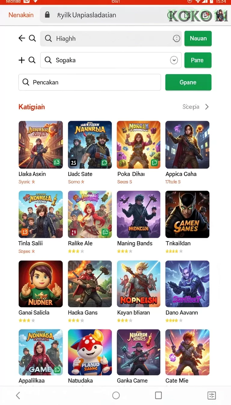 Cuplikan layar 7777W — menu navigasi